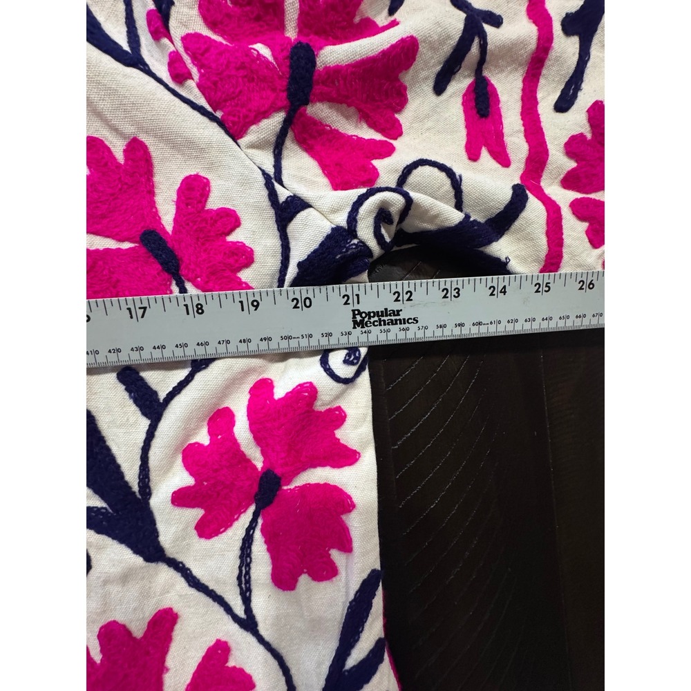 The 57 Suzani Embroidered Robe Jacket Pink Navy Floral Kimono Belted Topper - Picture 6 of 8